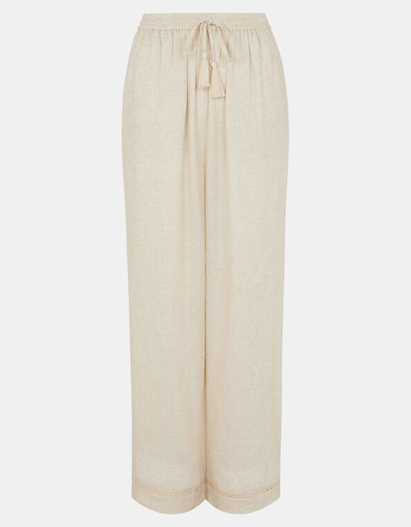 Lace Trim Wide Leg Beach Trousers, Camel (BEIGE), large