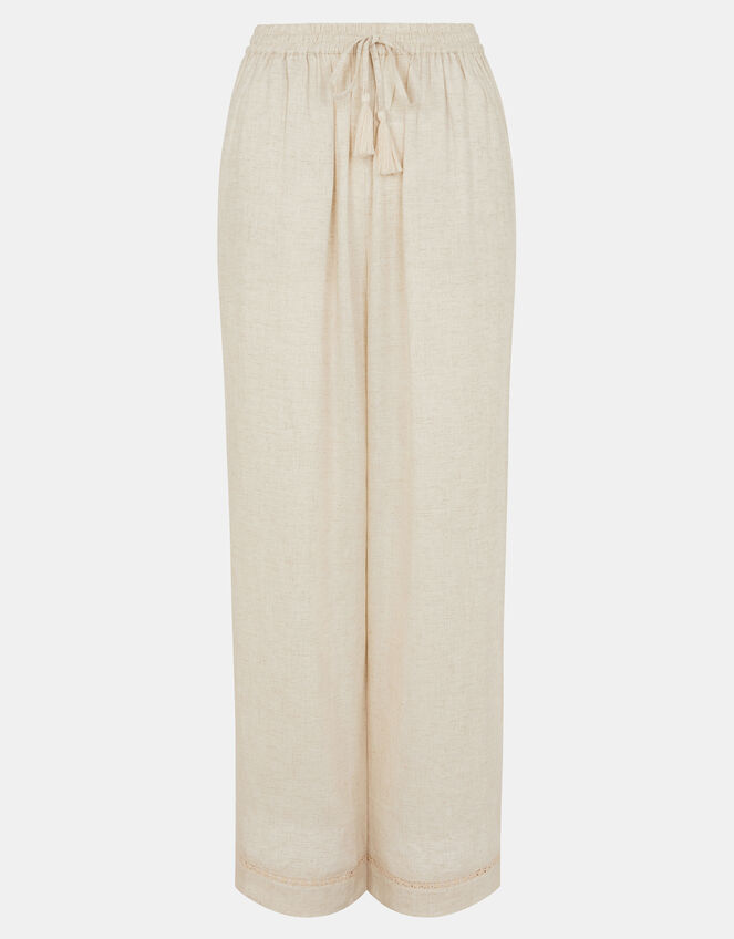 Lace Trim Wide Leg Beach Trousers, Camel (BEIGE), large