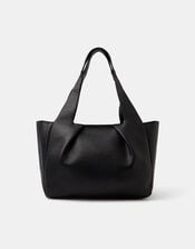 Faux Leather Pleated Shoulder Bag, Black (BLACK), large