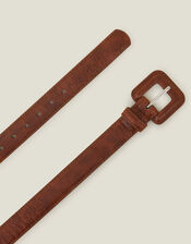 Faux Croc Square Buckle Belt, Tan (TAN), large