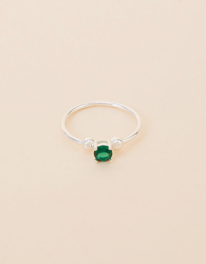 Recycled Sterling Silver Crystal Ring, Green (GREEN), large