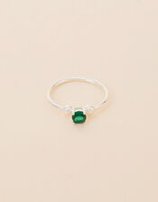 Recycled Sterling Silver Crystal Ring, Green (GREEN), large