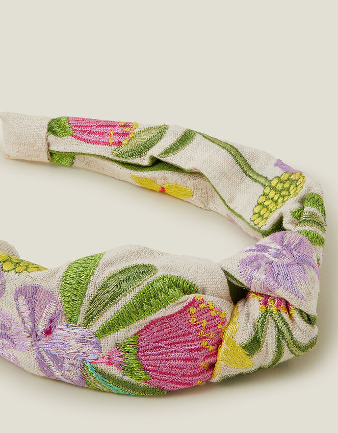 Floral Embroidered Knot Headband, , large