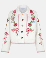 Floral Embroidered Quilted Jacket, Ivory (IVORY), large