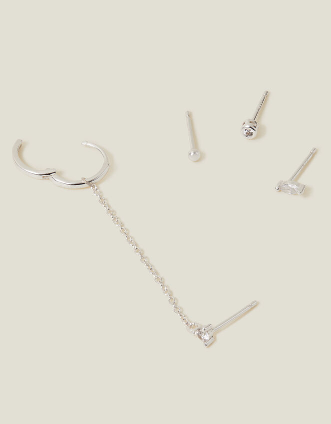 4-Pack Sterling Silver-Plated Sparkle Chain and Studs, , large