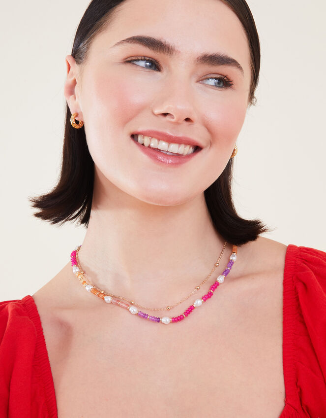 Layered Pearl and Stone Necklace, , large