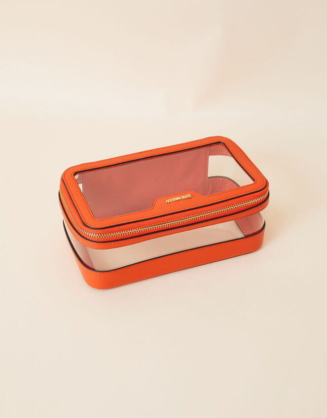 Clear Make Up Bag, Orange (ORANGE), large