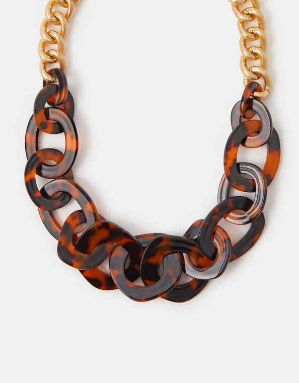 Statement Tortoise Shell Link Chain Necklace, , large
