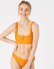 Eyelet Detail Ribbed Crop Top, Orange (ORANGE), large
