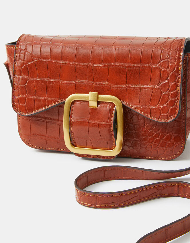 Faux Croc Buckle Crossbody Bag, , large
