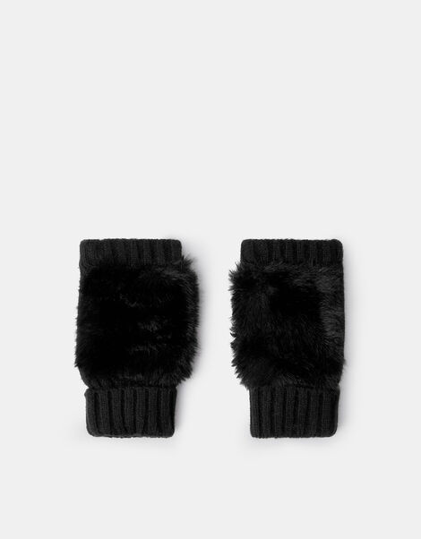 Faux Fur Fingerless Gloves, Black (BLACK), large