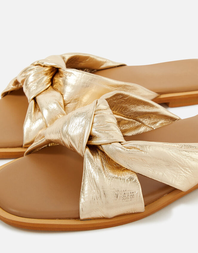 Leather Knotted Sliders, Gold (GOLD), large