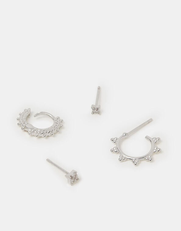 4-Pack Sterling Silver-Plated Filigree Stud & Hoop Earrings, , large