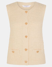 Heart Button Knit Waistcoat, Natural (NATURAL), large