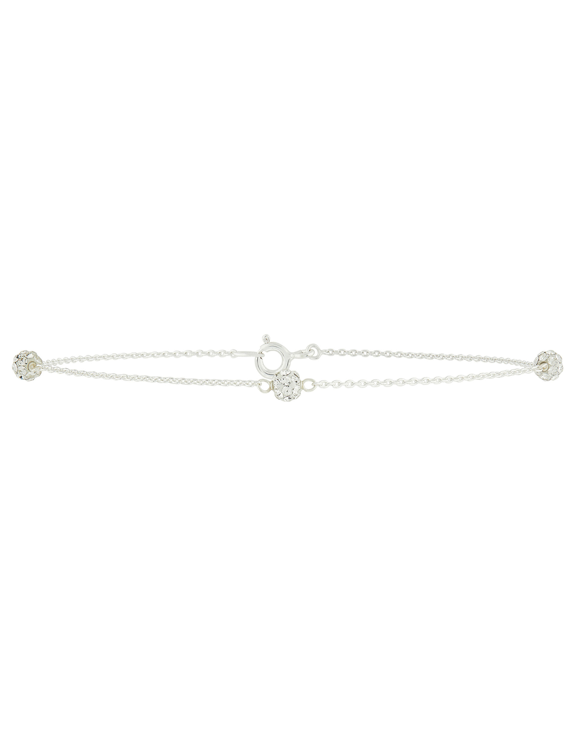 Sterling Silver Triple Pave Bead Anklet, , large