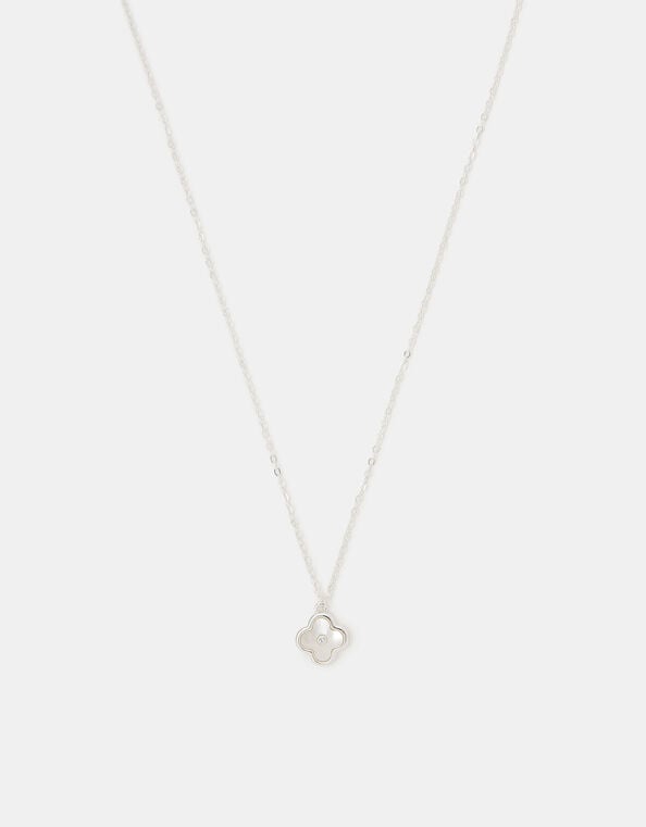 Sterling Silver Mother of Pearl Clover Pendant Necklace, , large