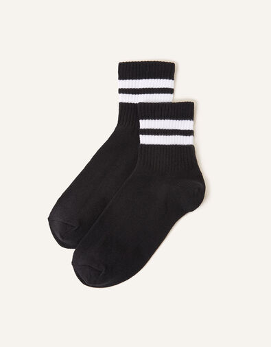Sport Stripe Varsity Ankle Socks, Black (BLACK), large