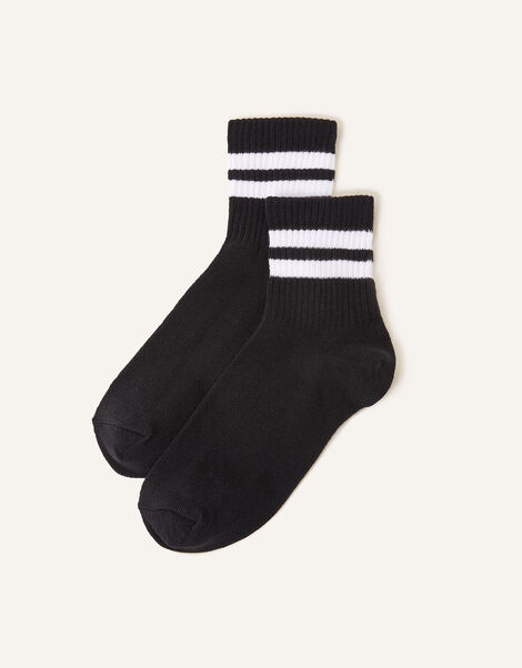 Sport Stripe Varsity Ankle Socks, Black (BLACK), large