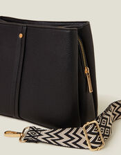 Faux Leather Webbing Strap Crossbody Bag, Black (BLACK), large