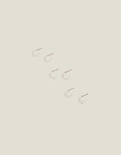 Sterling Silver Plated Hoops Set of Three, , large