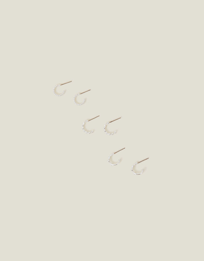 Sterling Silver Plated Hoops Set of Three, , large