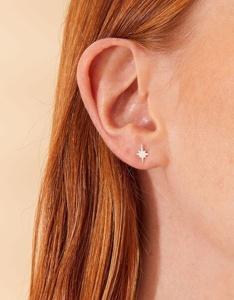 Sterling Silver Irregular Stars Stud Earrings, , large