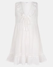 Sleeveless Ruffle Mini Dress, White (WHITE), large