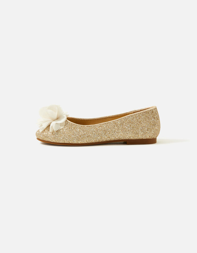 Girls Shimmer Corsage Ballerina Flats, Gold (GOLD), large