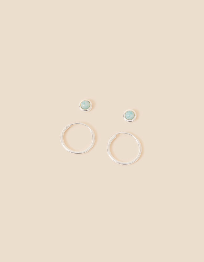 Sterling Silver Healing Stone Amazonite Earrings Set of Two, , large