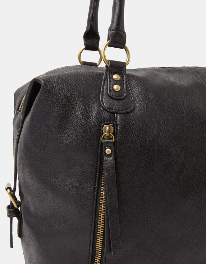 Double Zip Front Shoulder Bag, Black (BLACK), large