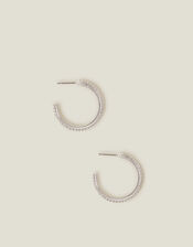Sterling Silver-Plated Pavé Hoop Earrings, , large