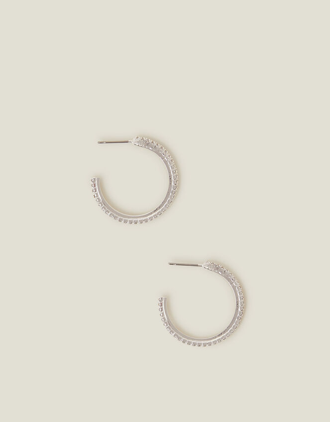 Sterling Silver-Plated Pavé Hoop Earrings, , large