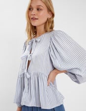 Stripe Tie-Front Blouse, Blue (BLUE), large