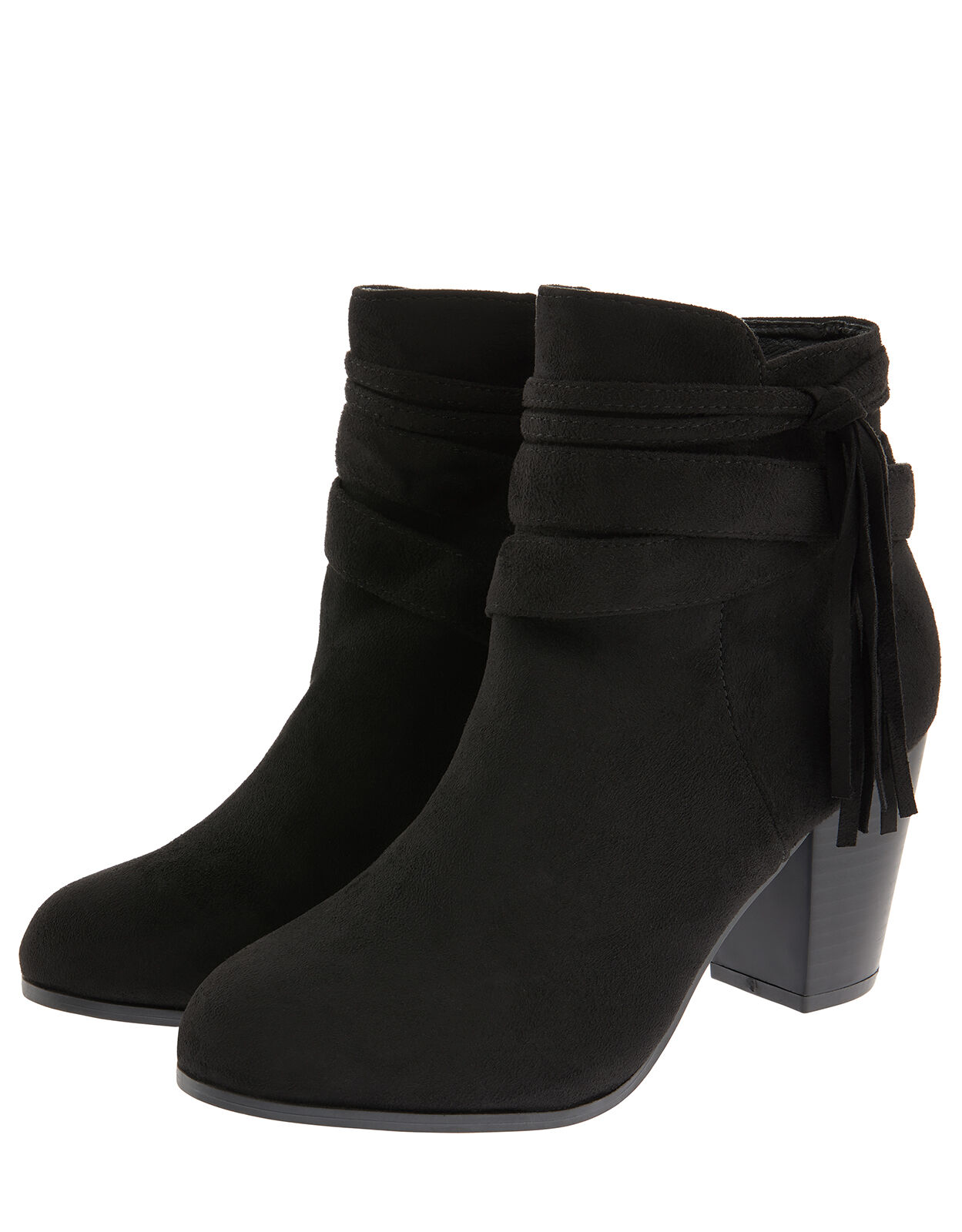 Black suede ankle boots with tassels outlet