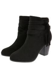Heeled Tassel Ankle Boots, Black (BLACK), large