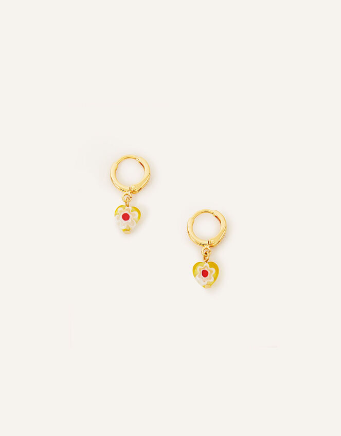 14ct Gold-Plated Murano Glass Heart Huggie Hoops, Yellow (YELLOW), large