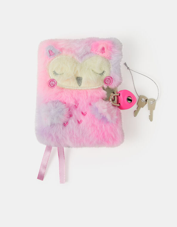 Girls Faux Fur Owl Lockable Journal, , large