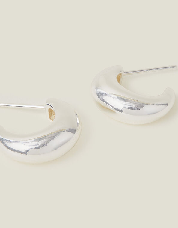 Sterling Silver-Plated Chunky Hoop Earrings, , large