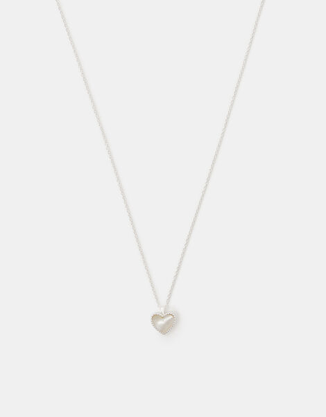 Sterling Silver Pearl Heart Pendant Necklace, , large