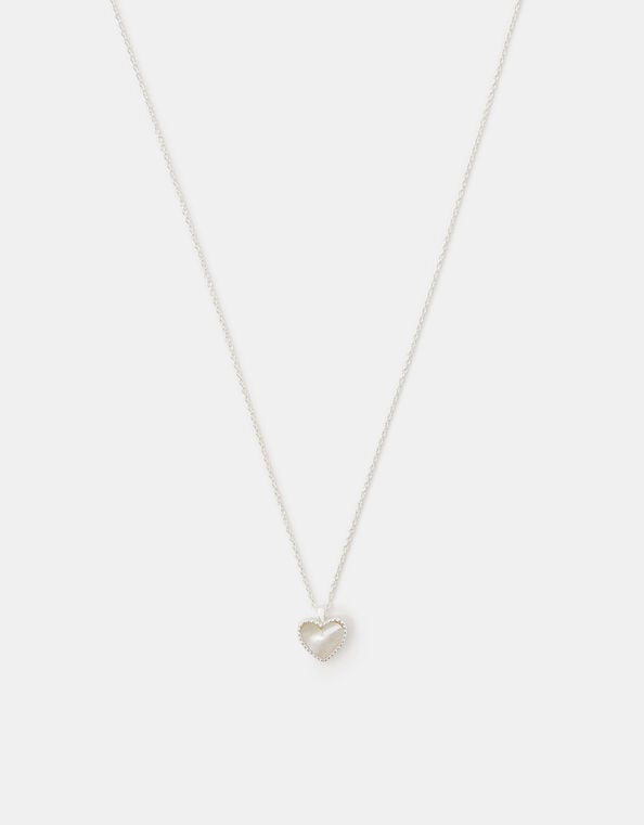 Sterling Silver Pearl Heart Pendant Necklace, , large