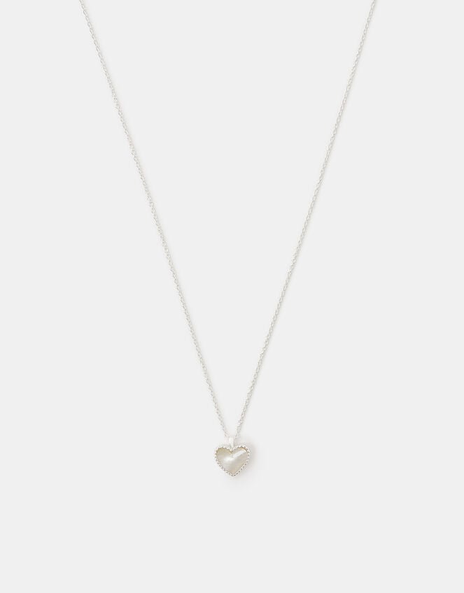 Sterling Silver Pearl Heart Pendant Necklace, , large