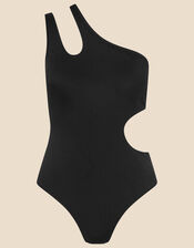 Cut-Out One Shoulder Swimsuit, Black (BLACK), large