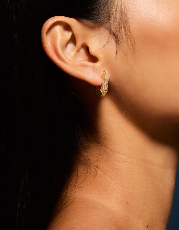 14ct Gold-Plated Diamanté Hook Hoop Earrings, , large