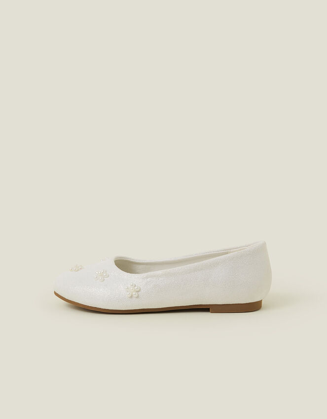 Girls Pearl Flower Ballet Flats, Ivory (IVORY), large