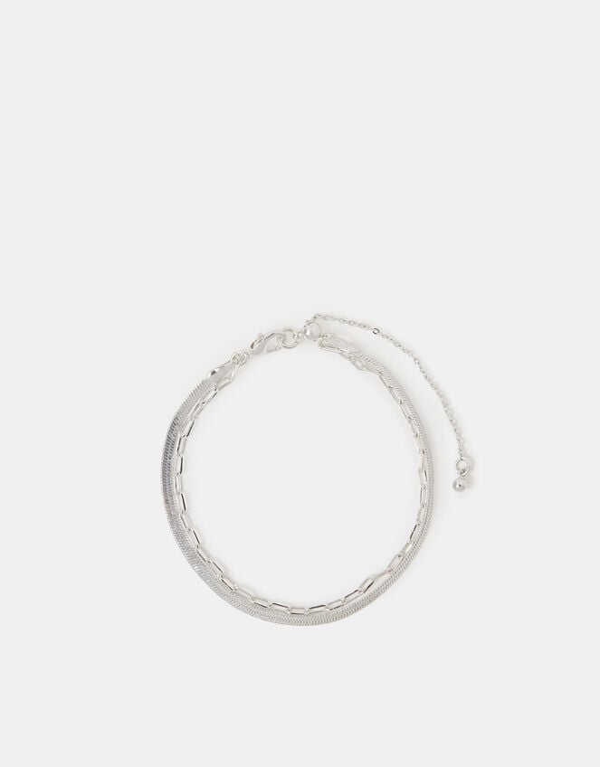 Sterling Silver-Plated Omega Layered Bracelet, , large