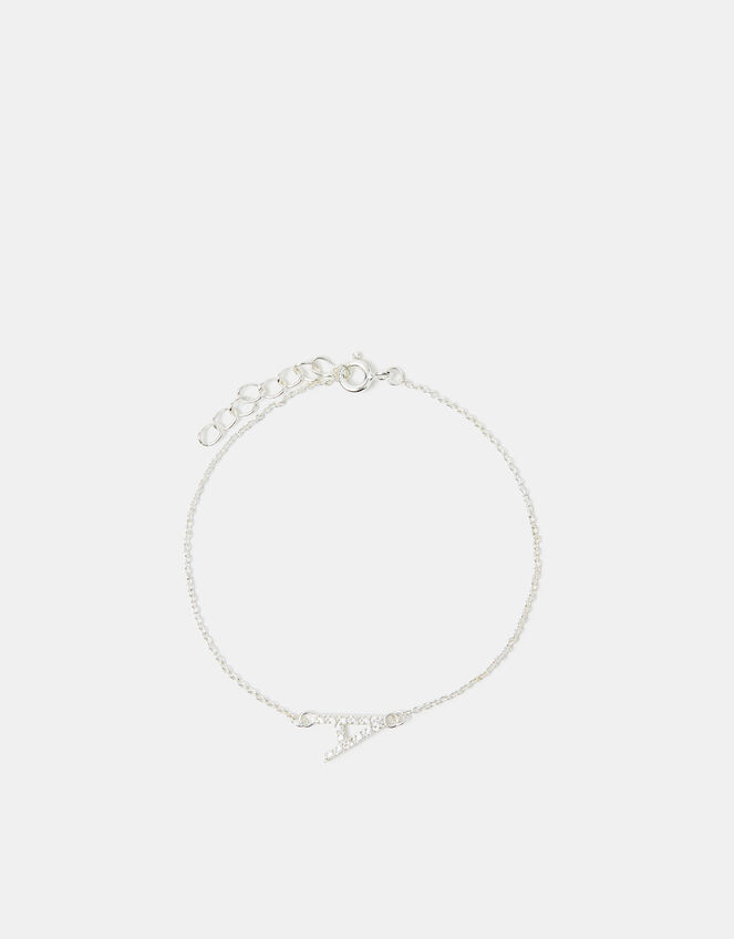 Sterling Silver Sparkle Initial Bracelet, Silver (ST SILVER), large