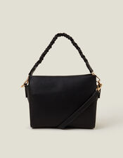 Braid Strap Faux Leather Cross-Body Bag, Black (BLACK), large