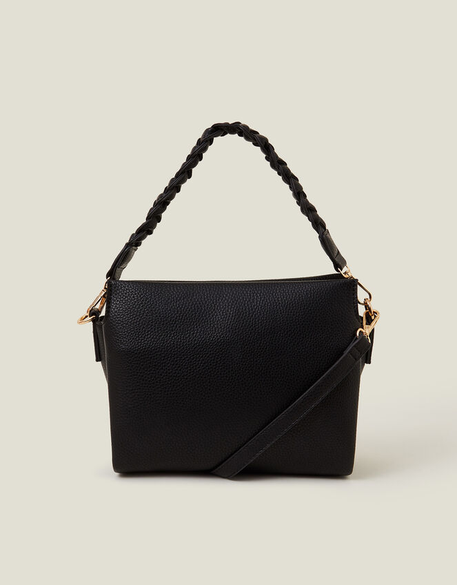 Braid Strap Faux Leather Cross-Body Bag, Black (BLACK), large