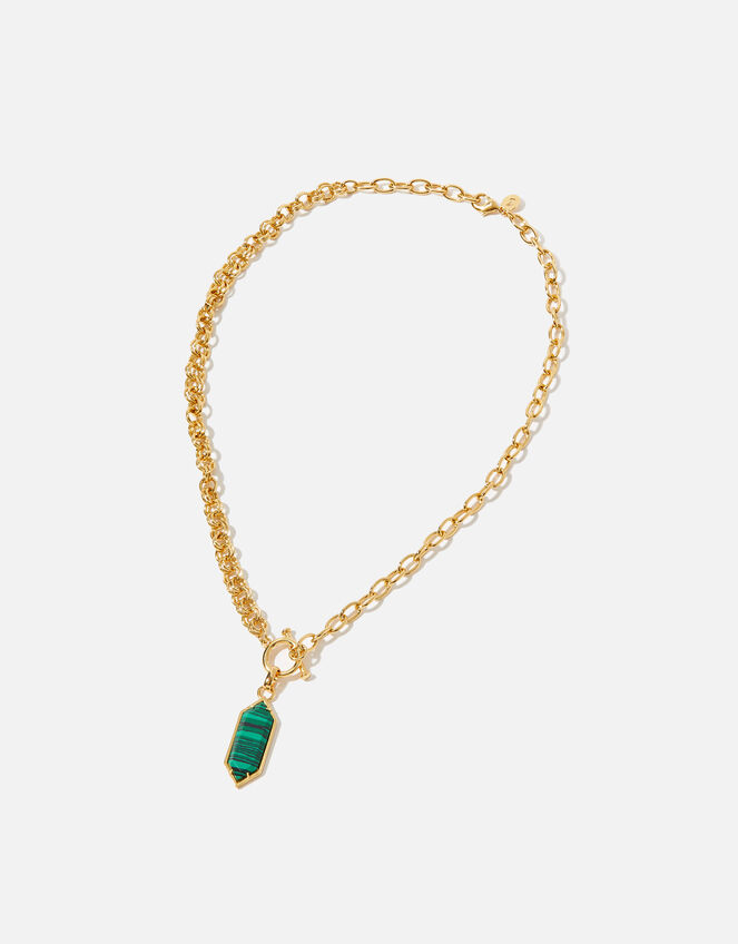 Gold-Plated Malachite Pendant Necklace, , large