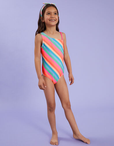 Girls Stripe Swimsuit, Multi (BRIGHTS MULTI), large